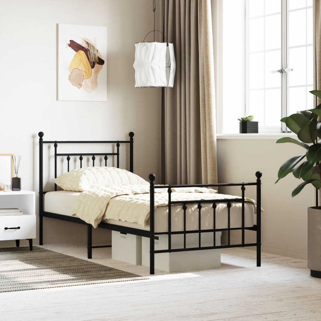 Bedframe met hoofd- en voeteneinde metaal zwart 90x190 cm is nu te koop bij PeponiXL, paradijselijk wonen!