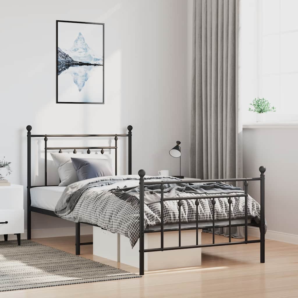 Bedframe met hoofd- en voeteneinde metaal zwart 100x200 cm is nu te koop bij PeponiXL, paradijselijk wonen!