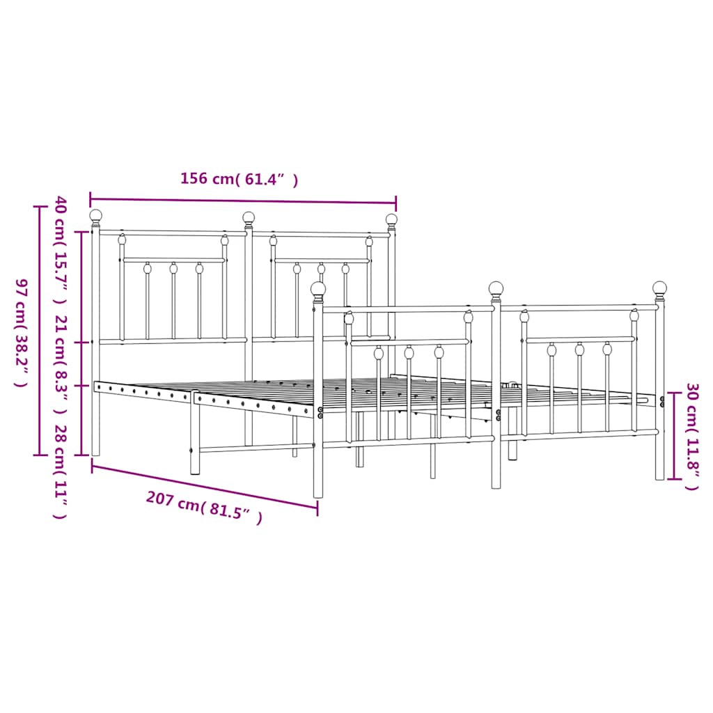 Bedframe met hoofd- en voeteneinde metaal zwart 150x200 cm is nu te koop bij PeponiXL, paradijselijk wonen!