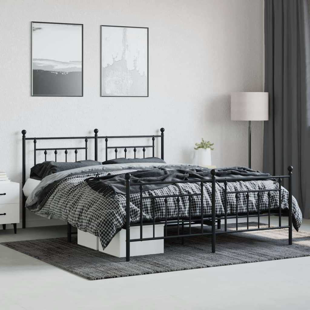 Bedframe met voetbord zonder matras metaal zwart 180x200 cm is nu te koop bij PeponiXL, paradijselijk wonen!