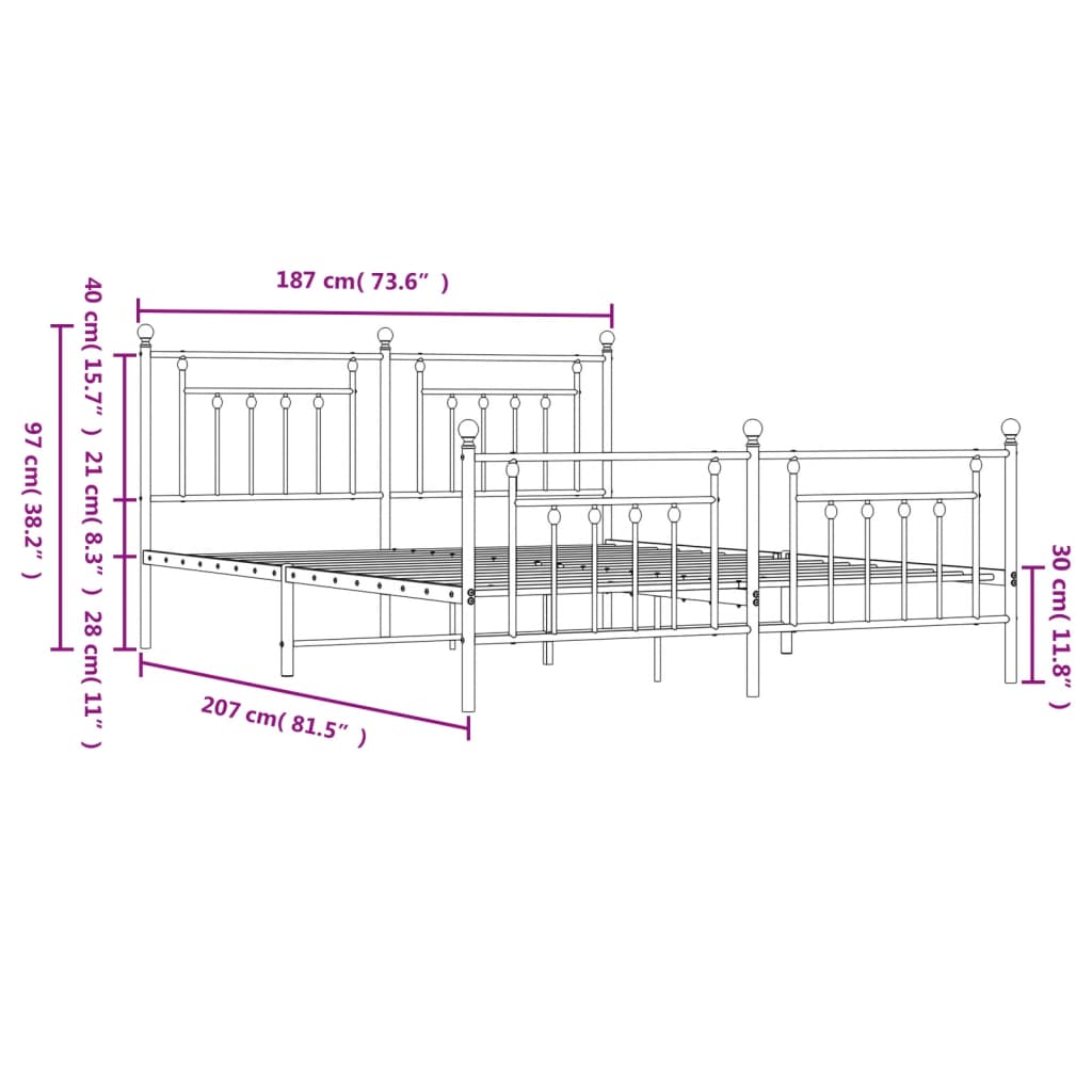 Bedframe met voetbord zonder matras metaal zwart 180x200 cm is nu te koop bij PeponiXL, paradijselijk wonen!