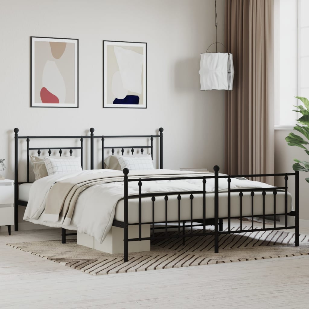 Bedframe met voetbord zonder matras metaal zwart 180x200 cm is nu te koop bij PeponiXL, paradijselijk wonen!