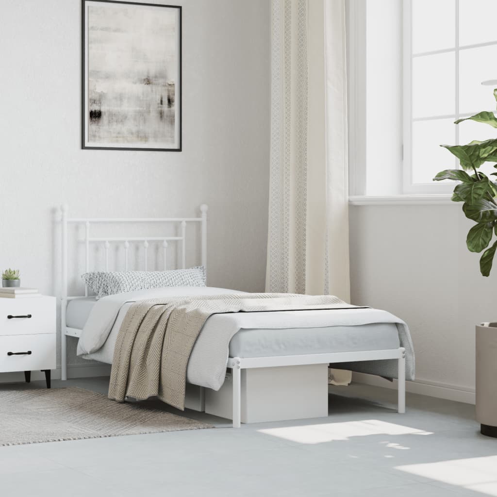 Bedframe met hoofdbord metaal wit 80x200 cm is nu te koop bij PeponiXL, paradijselijk wonen!
