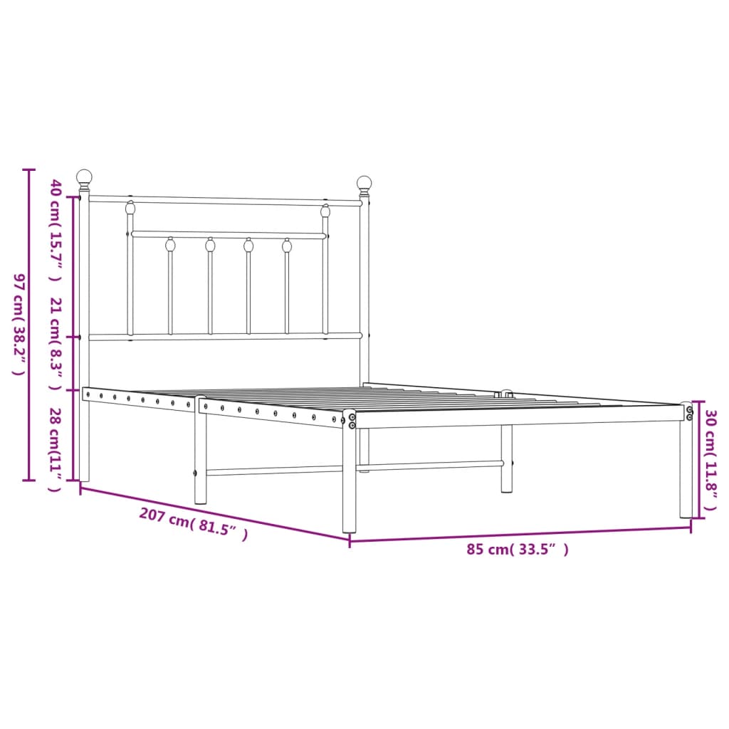 Bedframe met hoofdbord metaal wit 80x200 cm is nu te koop bij PeponiXL, paradijselijk wonen!