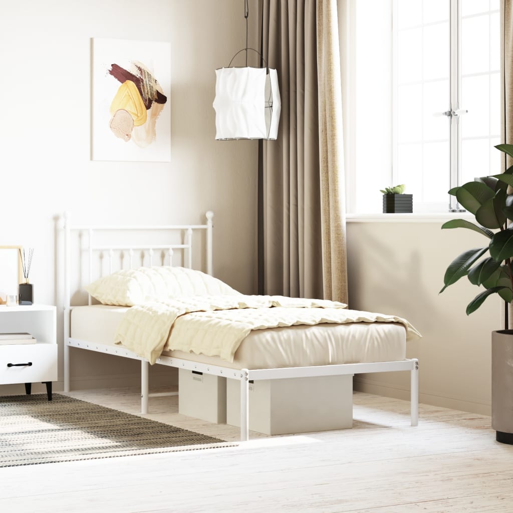 Bedframe met hoofdbord metaal wit 80x200 cm is nu te koop bij PeponiXL, paradijselijk wonen!