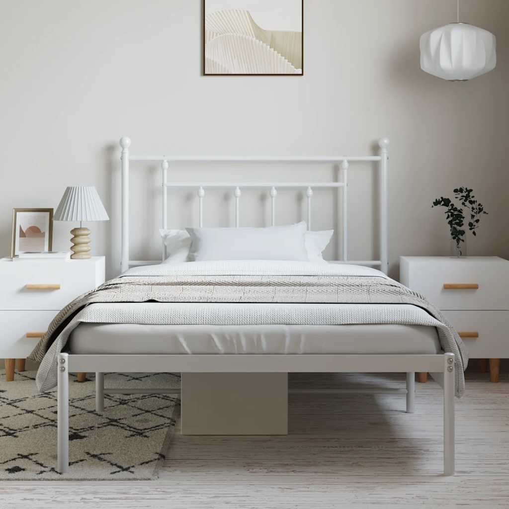 Bedframe met hoofdbord metaal wit 100x200 cm