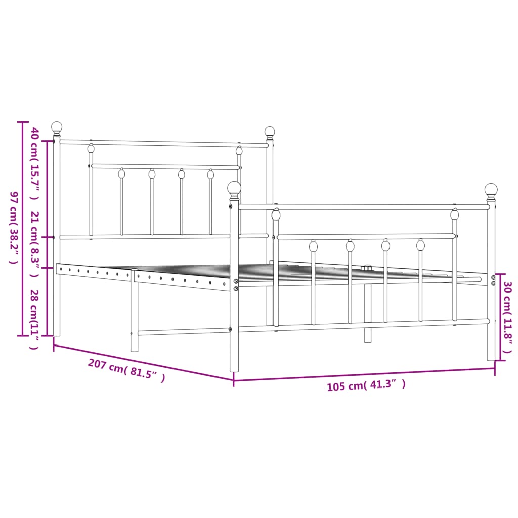 Bedframe met hoofd- en voeteneinde metaal wit 100x200 cm is nu te koop bij PeponiXL, paradijselijk wonen!