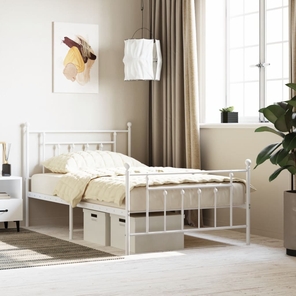 Bedframe met hoofd- en voeteneinde metaal wit 100x200 cm is nu te koop bij PeponiXL, paradijselijk wonen!
