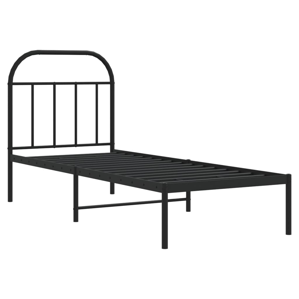 Bedframe met hoofdbord metaal zwart 75x190 cm is nu te koop bij PeponiXL, paradijselijk wonen!