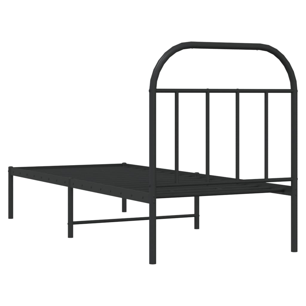 Bedframe met hoofdbord metaal zwart 75x190 cm is nu te koop bij PeponiXL, paradijselijk wonen!