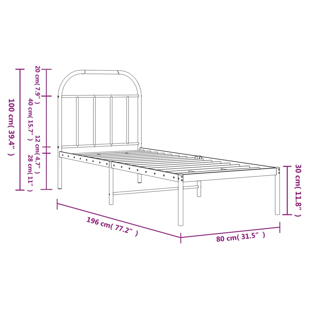 Bedframe met hoofdbord metaal zwart 75x190 cm is nu te koop bij PeponiXL, paradijselijk wonen!