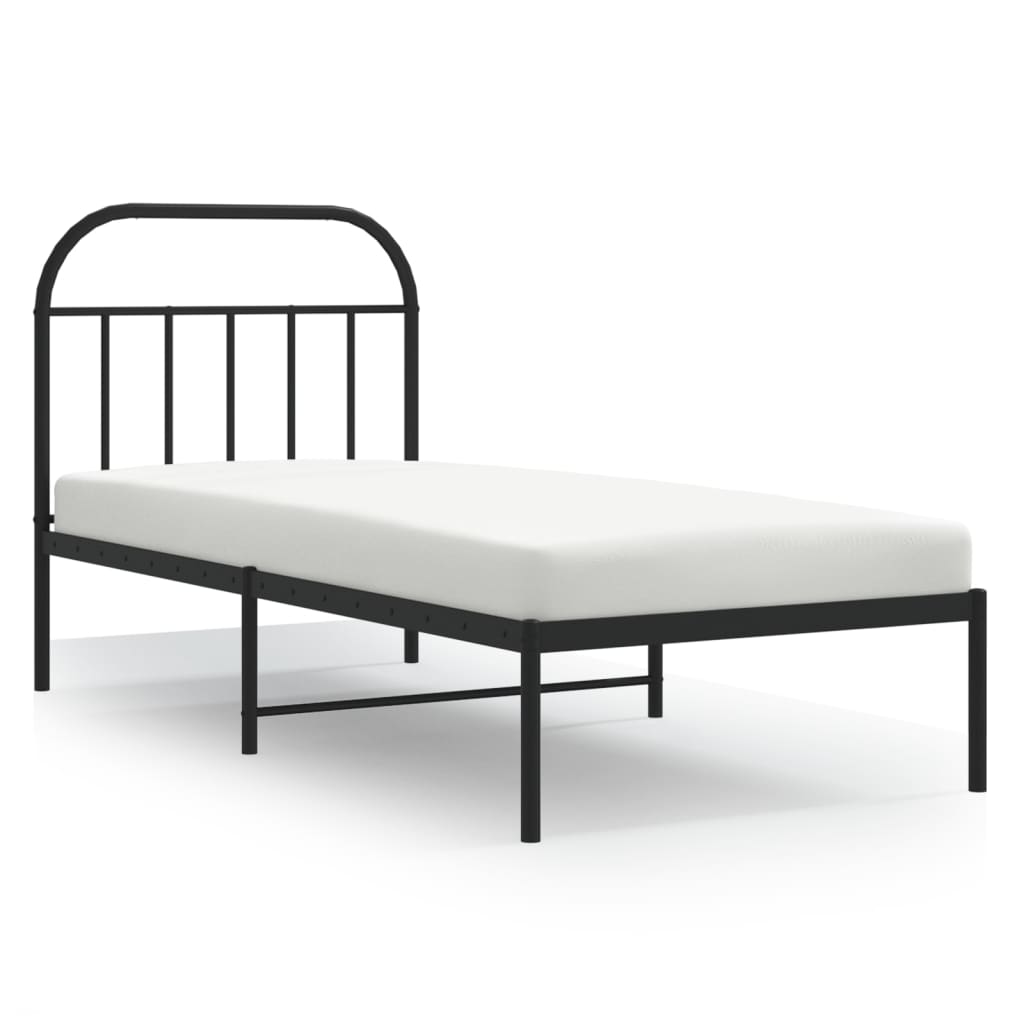 Bedframe met hoofdbord metaal zwart 80x200 cm is nu te koop bij PeponiXL, paradijselijk wonen!