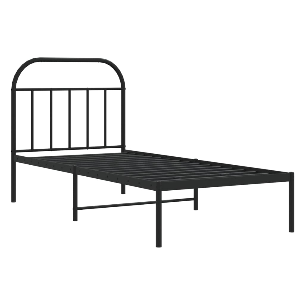 Bedframe met hoofdbord metaal zwart 80x200 cm is nu te koop bij PeponiXL, paradijselijk wonen!
