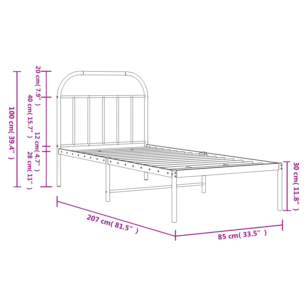 Bedframe met hoofdbord metaal zwart 80x200 cm is nu te koop bij PeponiXL, paradijselijk wonen!