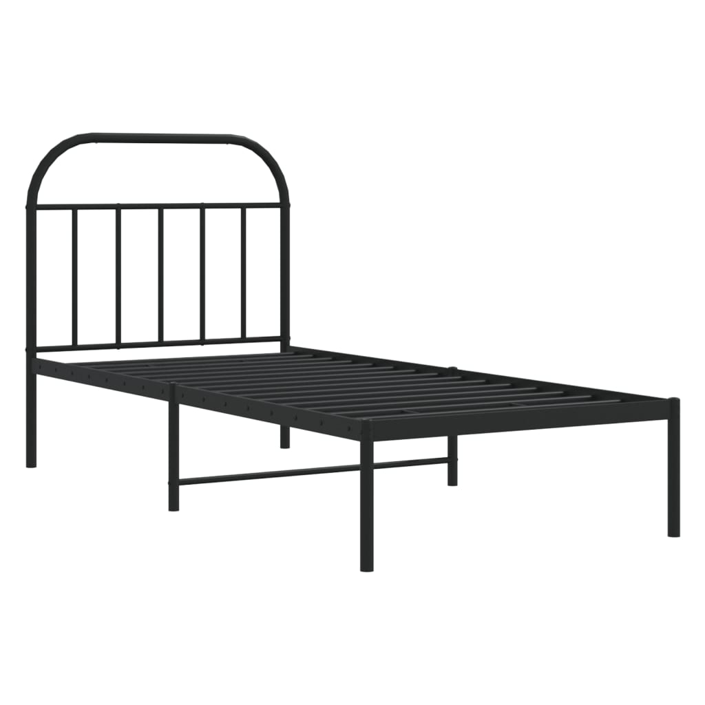 Bedframe met hoofdbord metaal zwart 90x190 cm is nu te koop bij PeponiXL, paradijselijk wonen!
