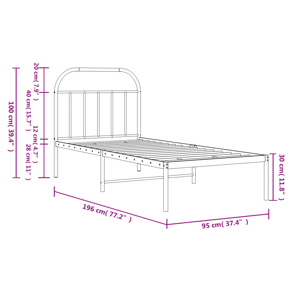 Bedframe met hoofdbord metaal zwart 90x190 cm is nu te koop bij PeponiXL, paradijselijk wonen!