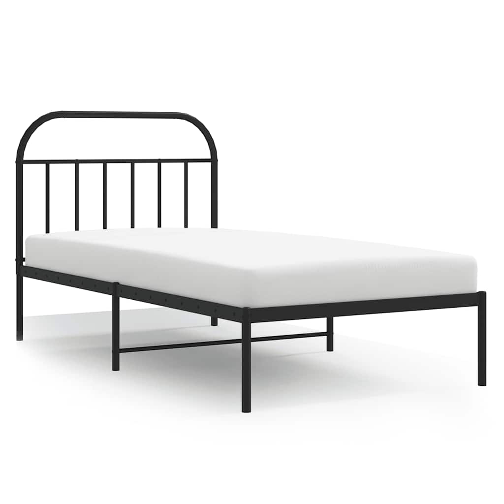 Bedframe met hoofdbord metaal zwart 100x190 cm is nu te koop bij PeponiXL, paradijselijk wonen!