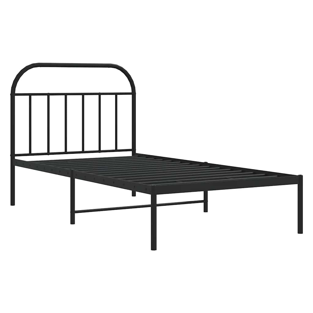 Bedframe met hoofdbord metaal zwart 100x190 cm is nu te koop bij PeponiXL, paradijselijk wonen!