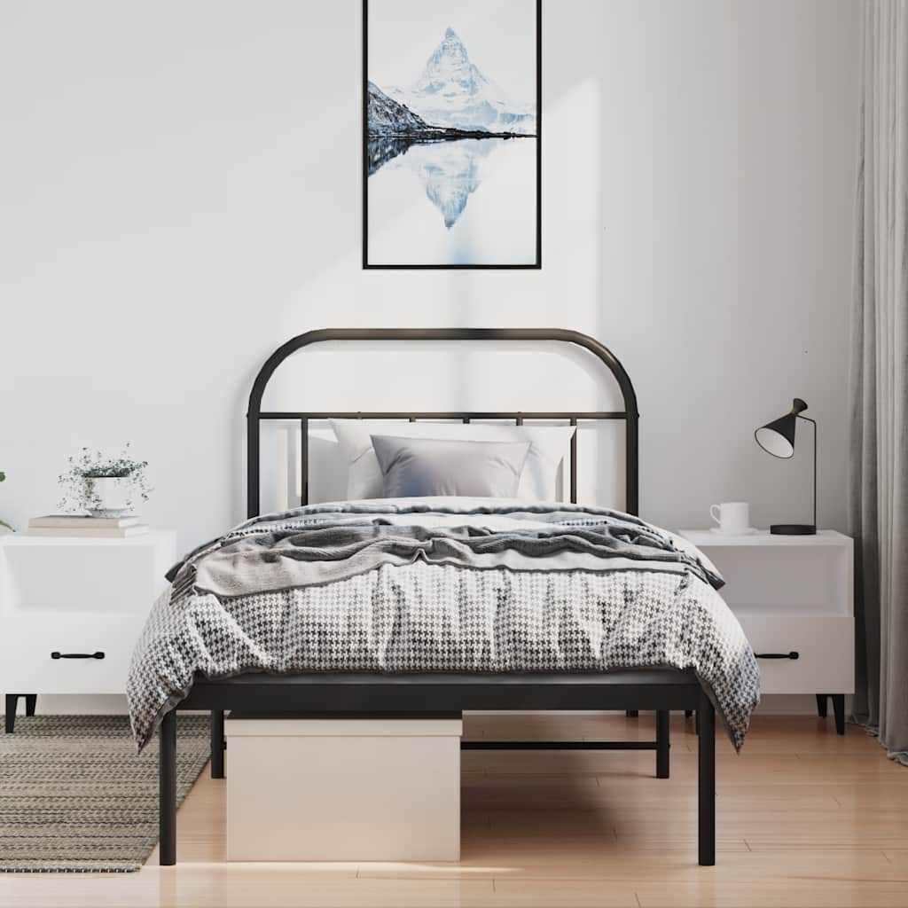 Bedframe met hoofdbord metaal zwart 100x190 cm is nu te koop bij PeponiXL, paradijselijk wonen!