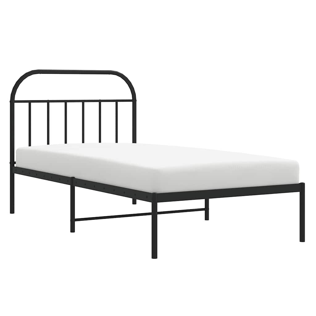 Bedframe met hoofdbord metaal zwart 100x190 cm is nu te koop bij PeponiXL, paradijselijk wonen!