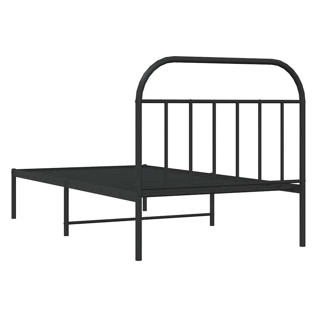 Bedframe met hoofdbord metaal zwart 100x190 cm is nu te koop bij PeponiXL, paradijselijk wonen!