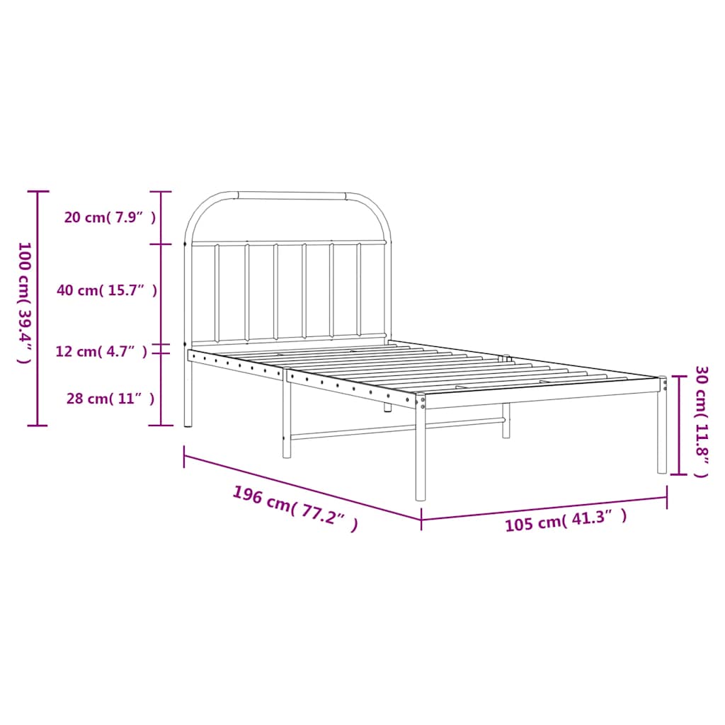 Bedframe met hoofdbord metaal zwart 100x190 cm is nu te koop bij PeponiXL, paradijselijk wonen!