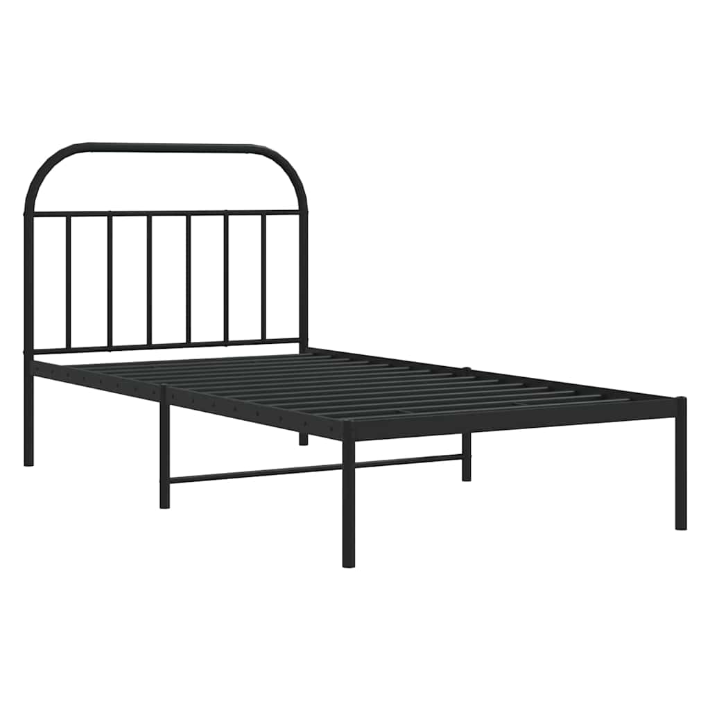 Bedframe met hoofdbord metaal zwart 100x200 cm is nu te koop bij PeponiXL, paradijselijk wonen!