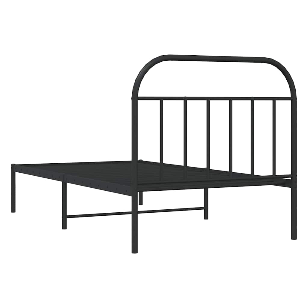 Bedframe met hoofdbord metaal zwart 100x200 cm is nu te koop bij PeponiXL, paradijselijk wonen!