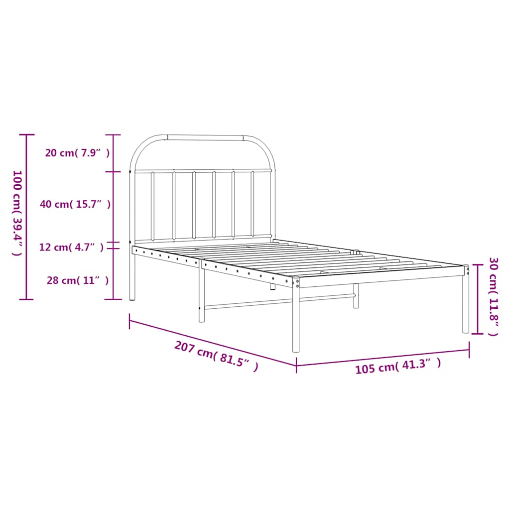 Bedframe met hoofdbord metaal zwart 100x200 cm is nu te koop bij PeponiXL, paradijselijk wonen!