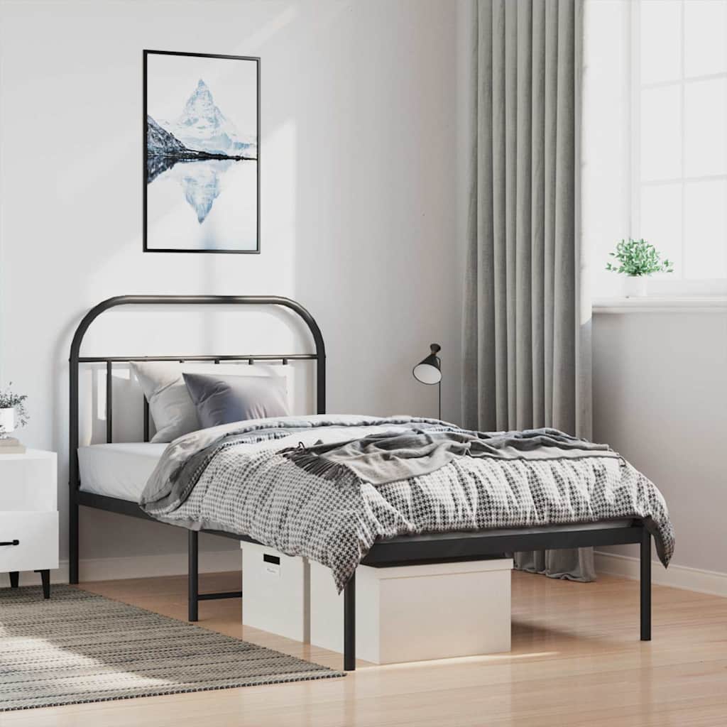 Bedframe met hoofdbord metaal zwart 100x200 cm is nu te koop bij PeponiXL, paradijselijk wonen!