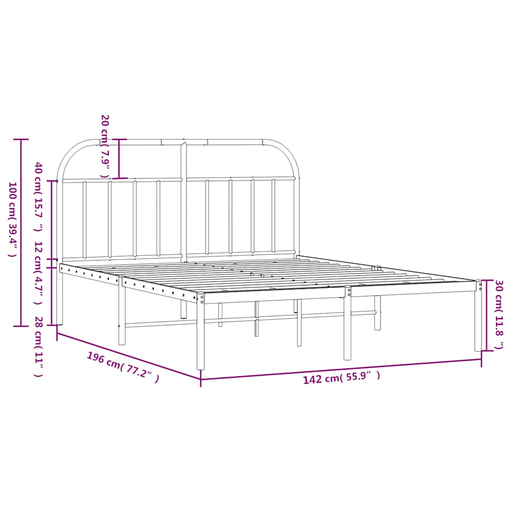 Bedframe met hoofdbord metaal zwart 135x190 cm is nu te koop bij PeponiXL, paradijselijk wonen!