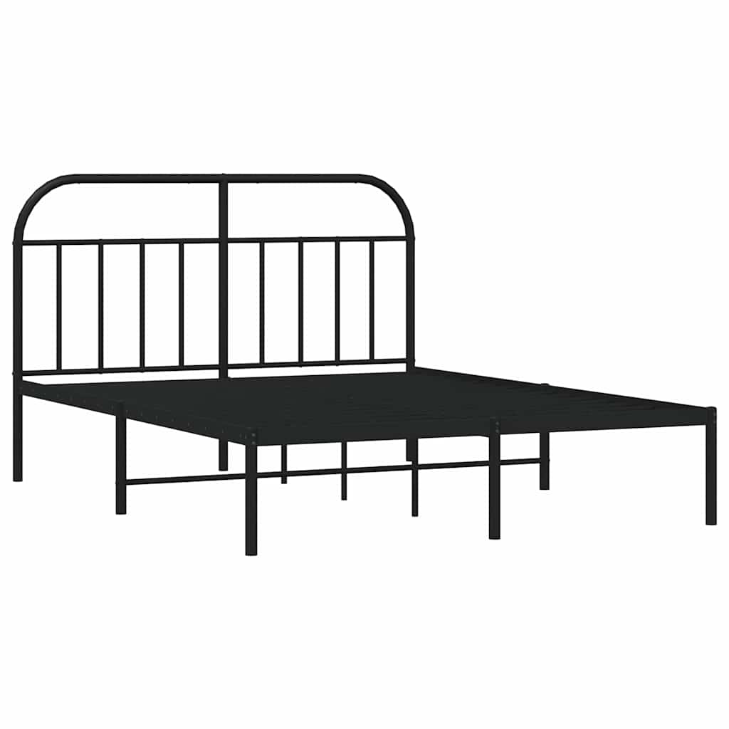 Bedframe met hoofdbord metaal zwart 150x200 cm is nu te koop bij PeponiXL, paradijselijk wonen!