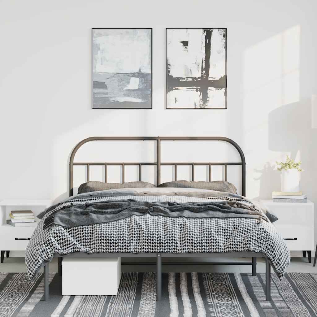 Bedframe met hoofdbord metaal zwart 150x200 cm is nu te koop bij PeponiXL, paradijselijk wonen!