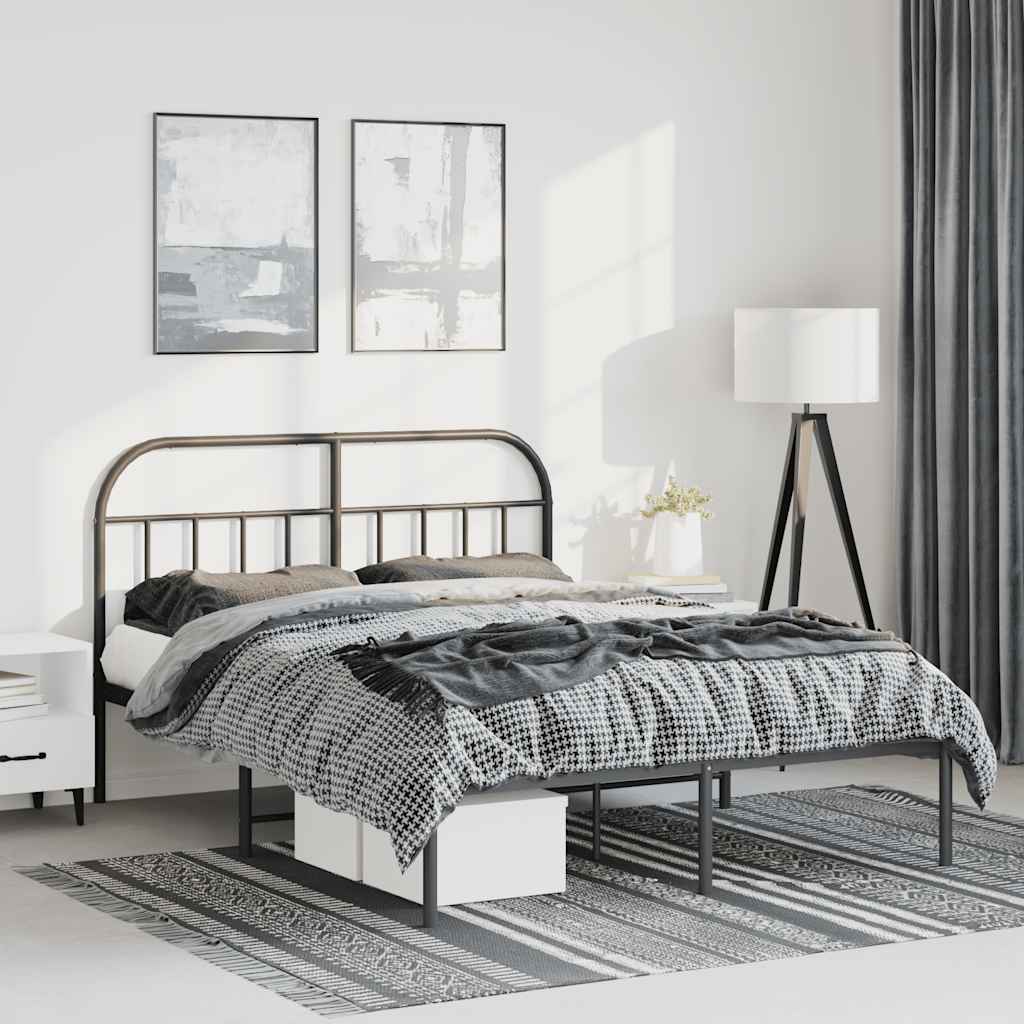 Bedframe met hoofdbord metaal zwart 150x200 cm is nu te koop bij PeponiXL, paradijselijk wonen!
