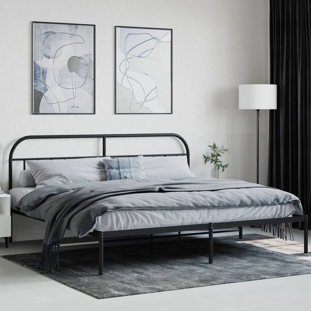 Bedframe met hoofdbord metaal zwart 200x200 cm is nu te koop bij PeponiXL, paradijselijk wonen!