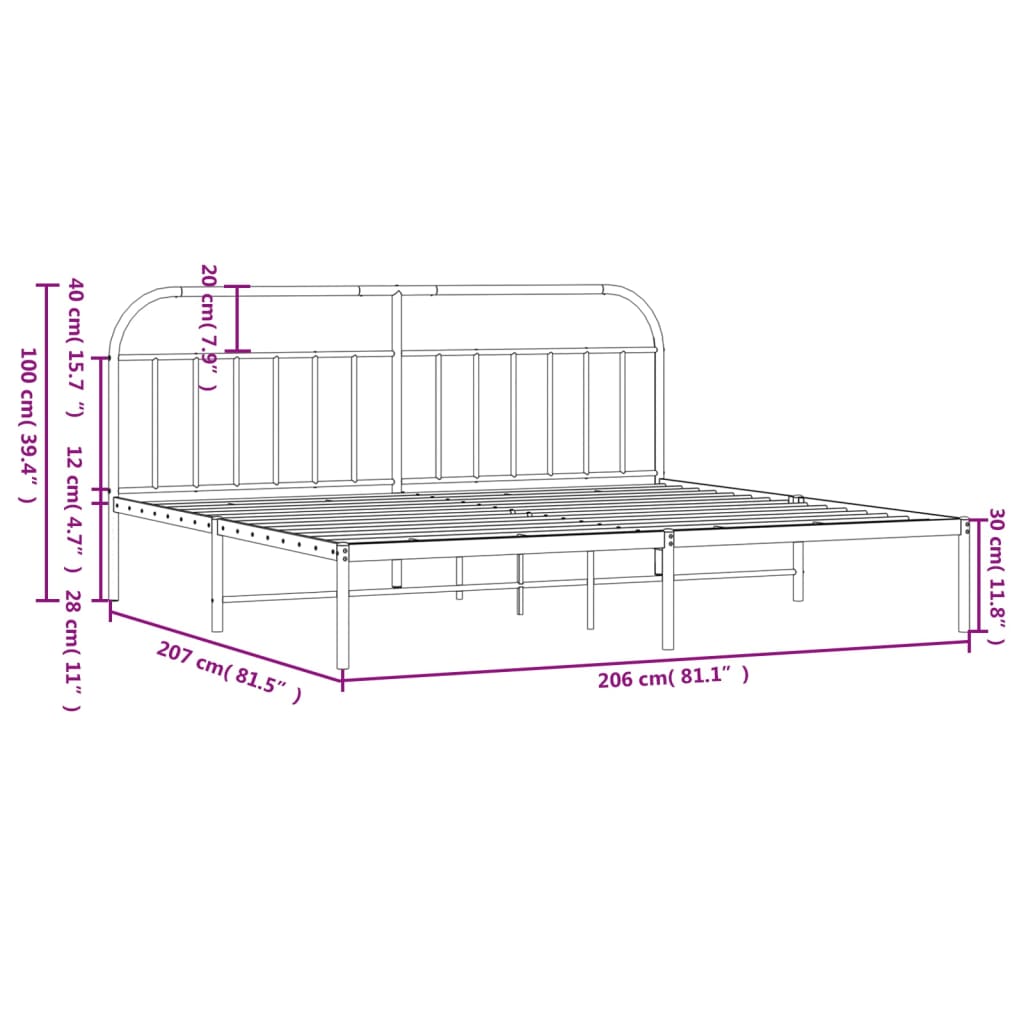Bedframe met hoofdbord metaal zwart 200x200 cm is nu te koop bij PeponiXL, paradijselijk wonen!