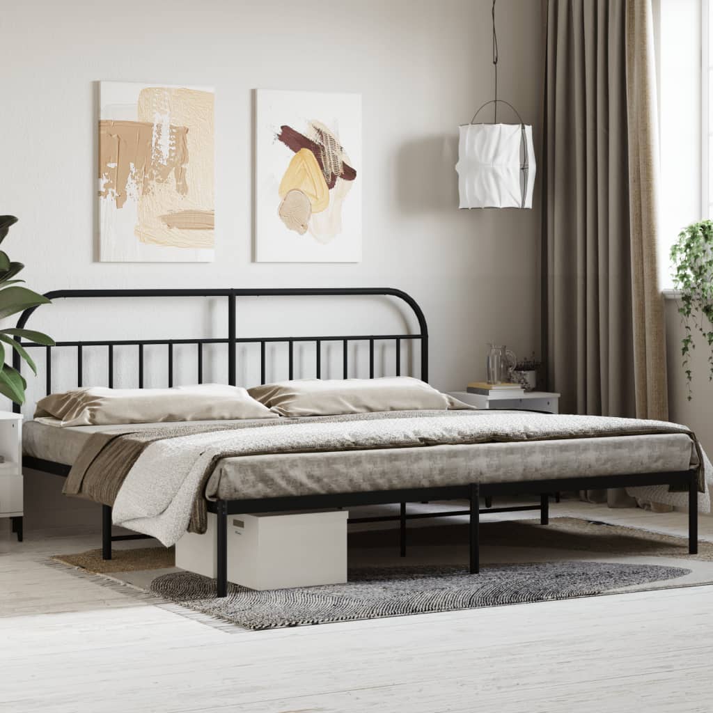 Bedframe met hoofdbord metaal zwart 200x200 cm is nu te koop bij PeponiXL, paradijselijk wonen!
