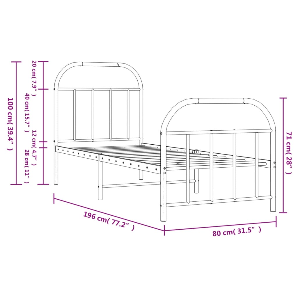 Bedframe met hoofd- en voeteneinde metaal zwart 75x190 cm is nu te koop bij PeponiXL, paradijselijk wonen!