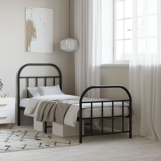 Bedframe met hoofd- en voeteneinde metaal zwart 75x190 cm is nu te koop bij PeponiXL, paradijselijk wonen!