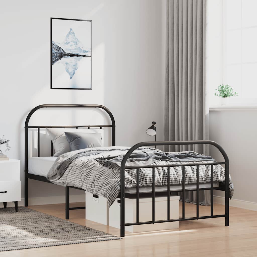 Bedframe met hoofd- en voeteneinde metaal zwart 100x190 cm is nu te koop bij PeponiXL, paradijselijk wonen!