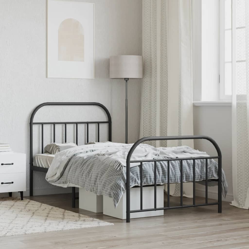 Bedframe met hoofd- en voeteneinde metaal zwart 107x203 cm is nu te koop bij PeponiXL, paradijselijk wonen!