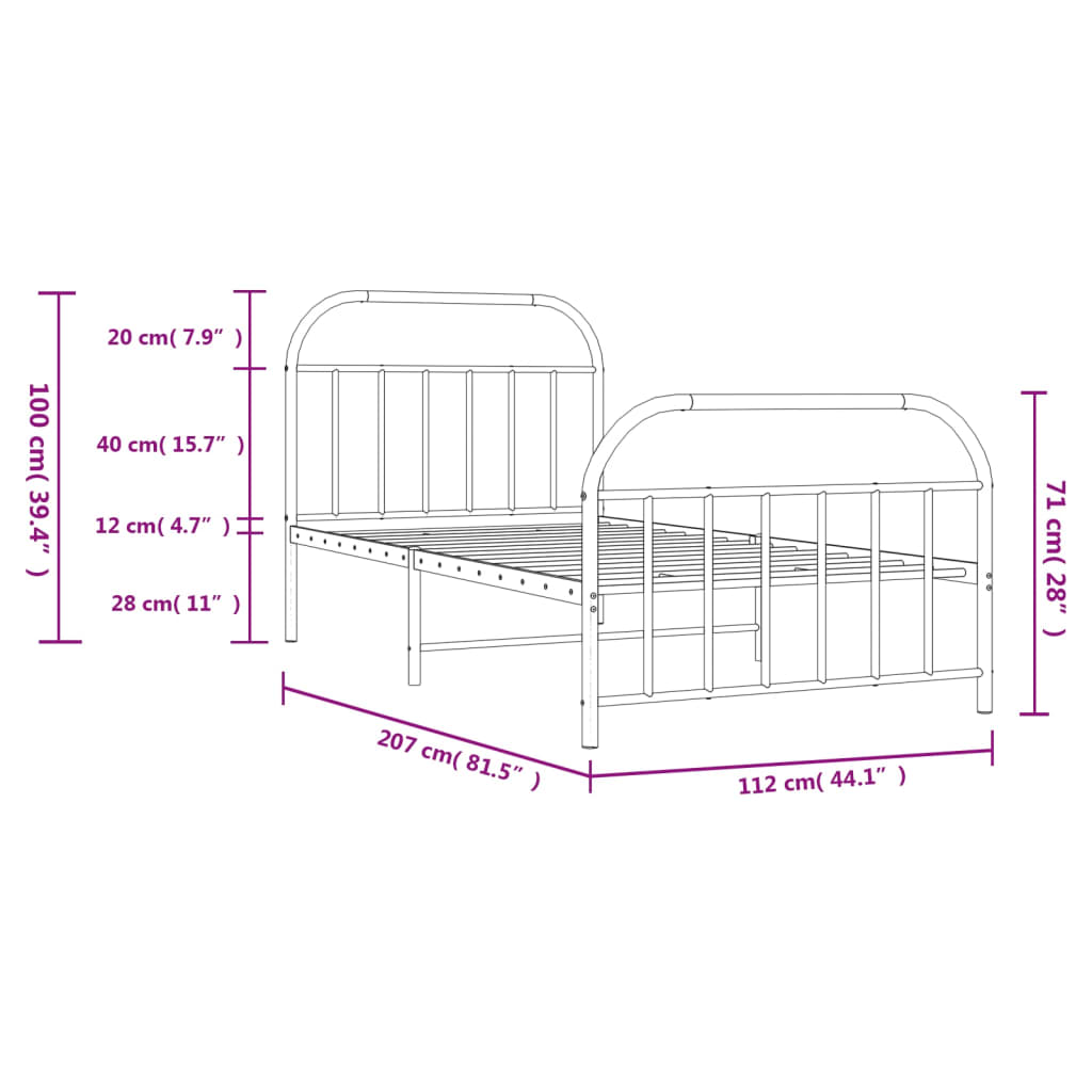 Bedframe met hoofd- en voeteneinde metaal zwart 107x203 cm is nu te koop bij PeponiXL, paradijselijk wonen!