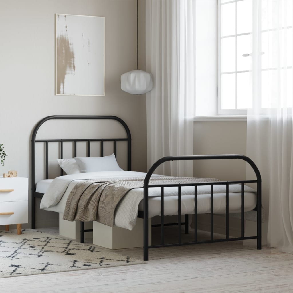 Bedframe met hoofd- en voeteneinde metaal zwart 107x203 cm is nu te koop bij PeponiXL, paradijselijk wonen!