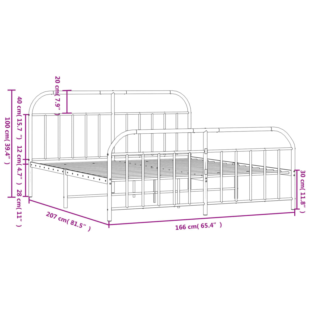 Bedframe met voetbord zonder matras metaal zwart 160x200 cm is nu te koop bij PeponiXL, paradijselijk wonen!