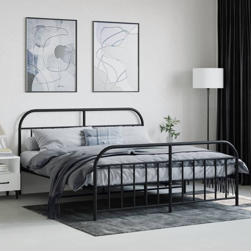 Bedframe met voetbord zonder matras metaal zwart 180x200 cm is nu te koop bij PeponiXL, paradijselijk wonen!