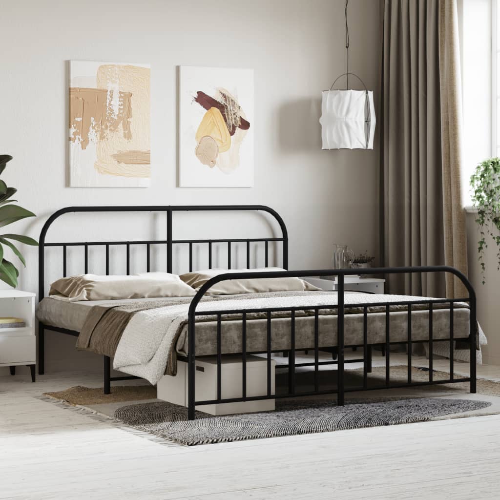 Bedframe met voetbord zonder matras metaal zwart 180x200 cm is nu te koop bij PeponiXL, paradijselijk wonen!