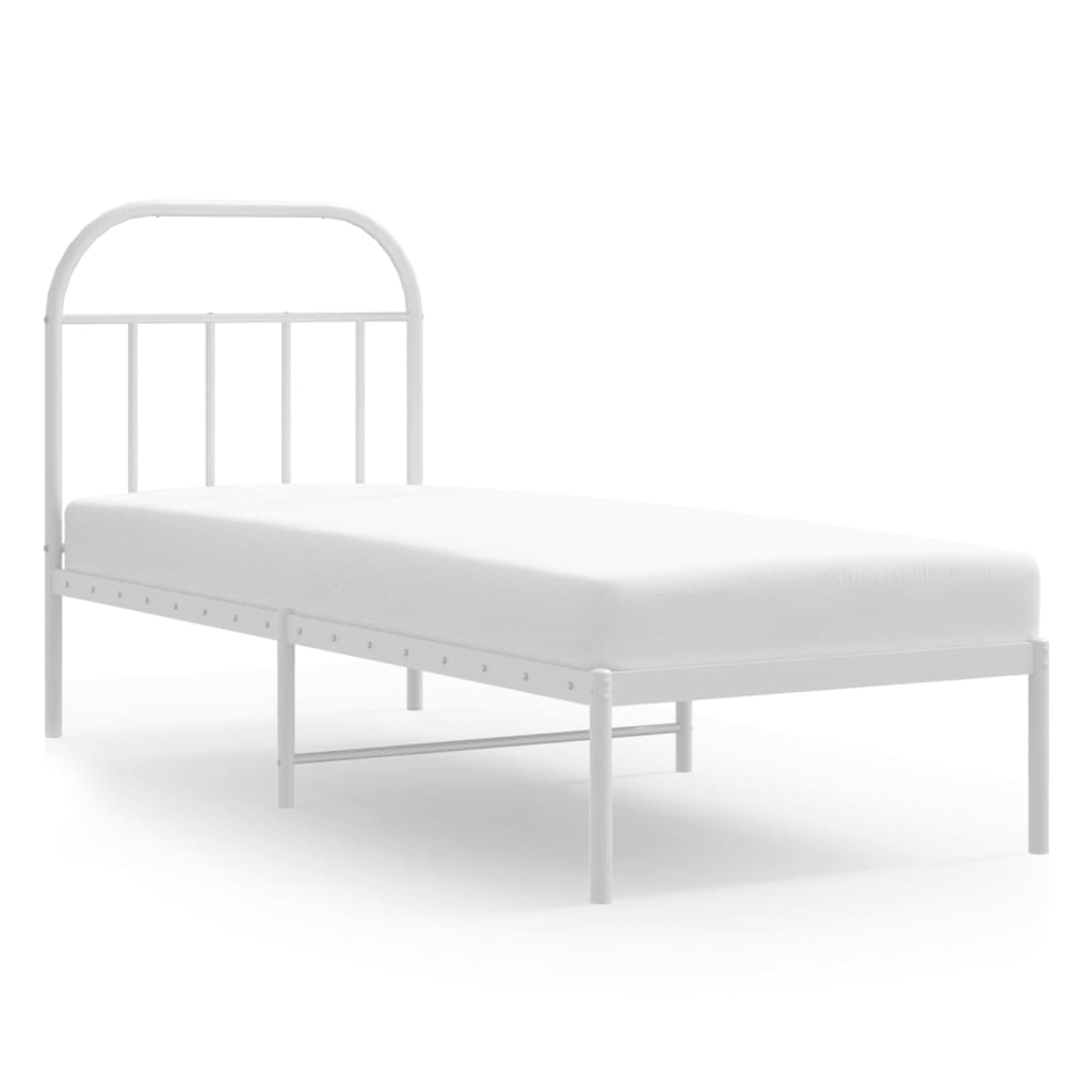 Bedframe met hoofdbord zonder matras metaal wit 75x190 cm is nu te koop bij PeponiXL, paradijselijk wonen!