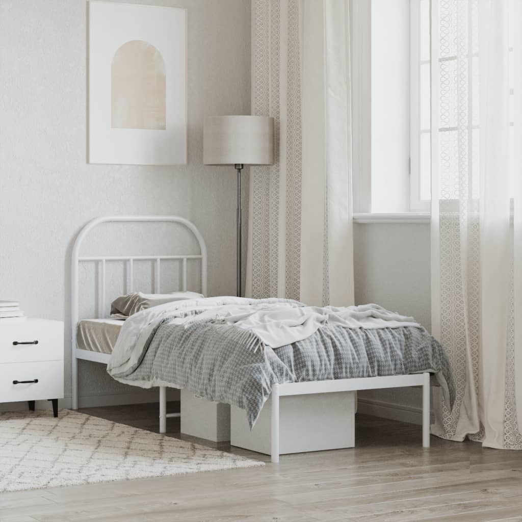 Bedframe met hoofdbord zonder matras metaal wit 75x190 cm is nu te koop bij PeponiXL, paradijselijk wonen!