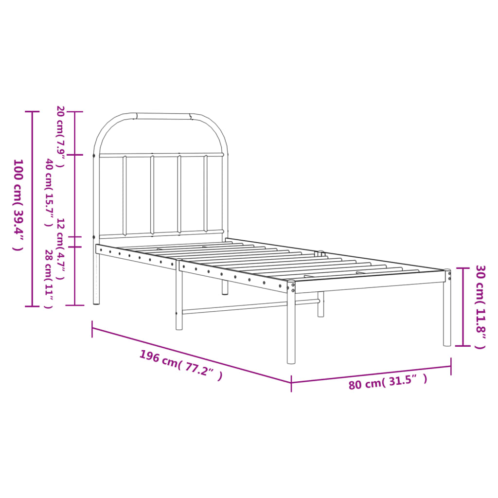 Bedframe met hoofdbord zonder matras metaal wit 75x190 cm is nu te koop bij PeponiXL, paradijselijk wonen!