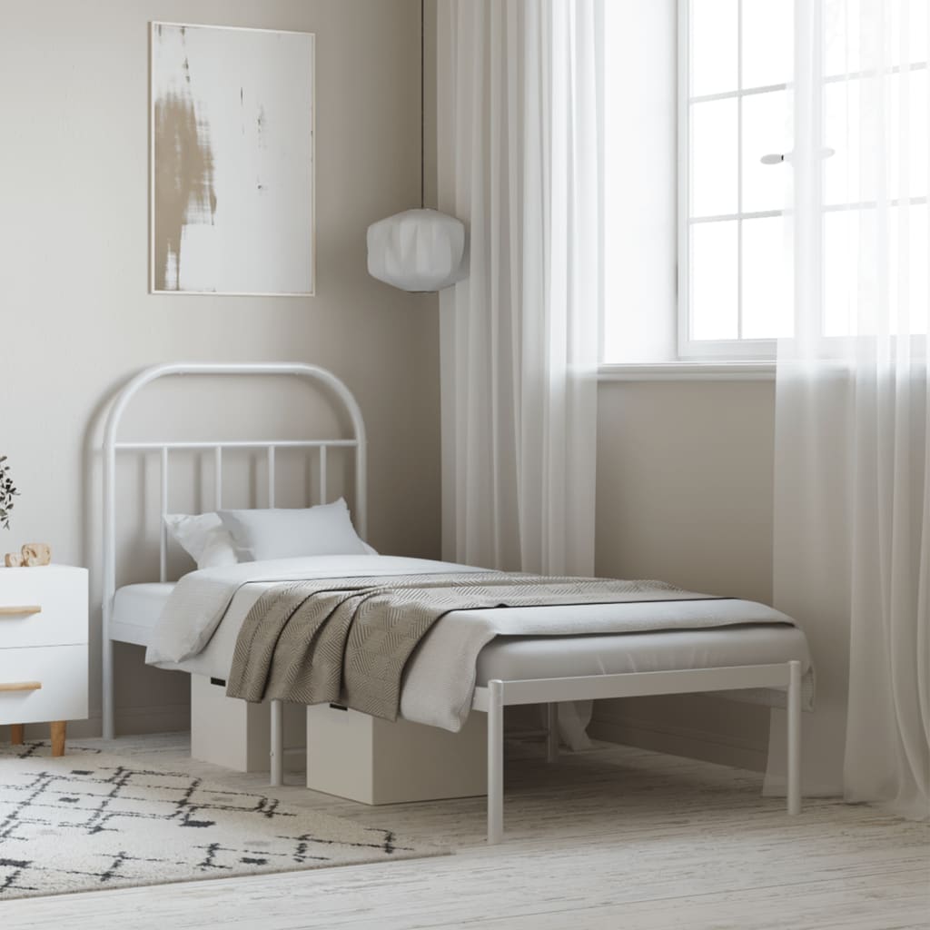 Bedframe met hoofdbord zonder matras metaal wit 75x190 cm is nu te koop bij PeponiXL, paradijselijk wonen!